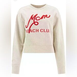 MCM Beige Crop Sweatshirt with Red Print
